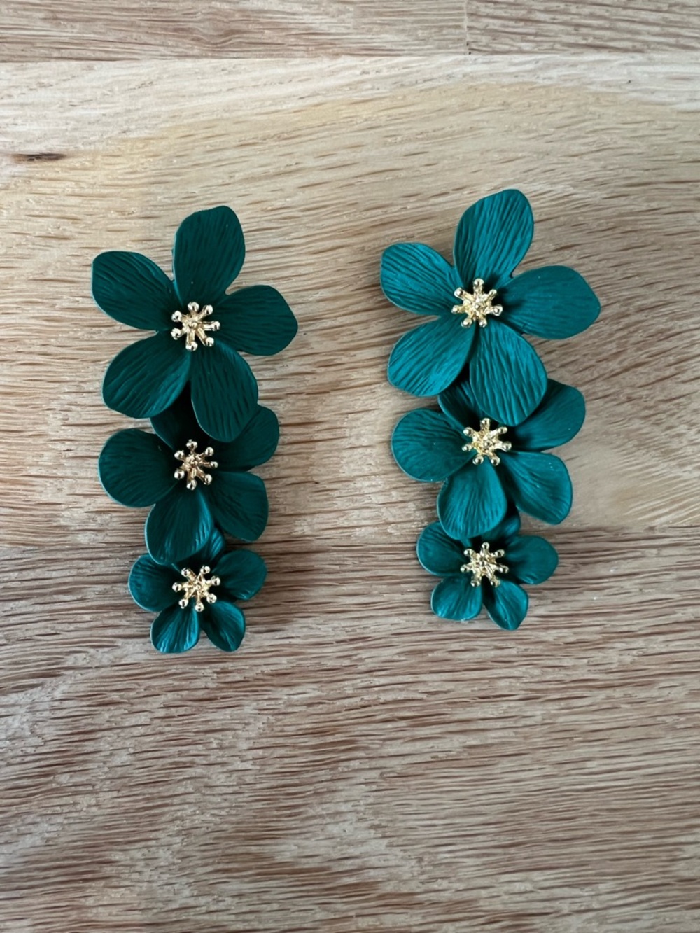 NWOT SHASHI Teal Floral Cascade Drop Earrings with Gold Accents